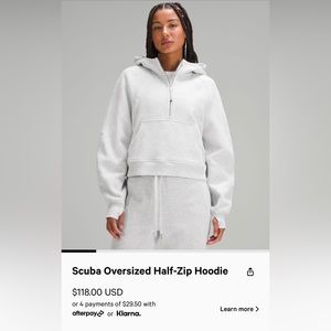 Lululemon Scuba hoodie in ultra light grey, size xs/s